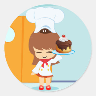Cute Girl holding Chocolate Birthday Cake Classic Round Sticker