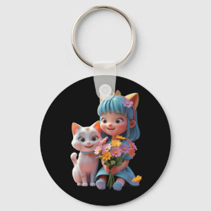 Cute Girl Holding Flowers Funny Unisex Design for Key Ring