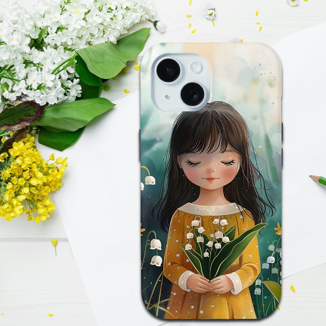 Cute Girl Holding Lily of the Valley Birth flower  Case-Mate iPhone Case (Creator Uploaded)
