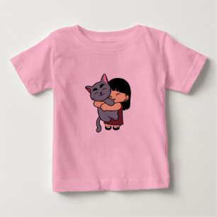 Cute Girl Hugging Cat Baby T-Shirt