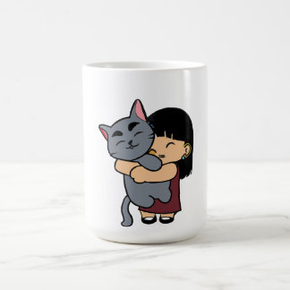 Cute Girl Hugging Cat Mug