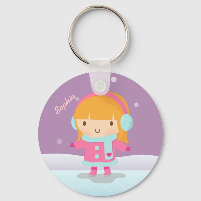 Cute Girl Ice Skater For Kids Key Ring (Front)