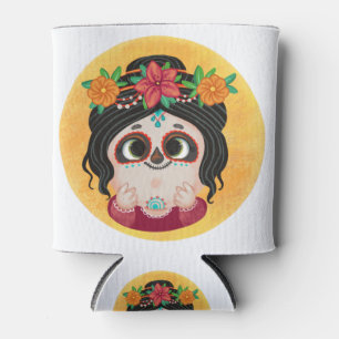 Cute girl in a Day of the Dead Halloween costume Can Cooler