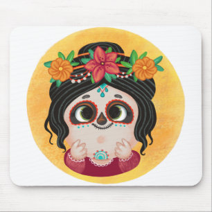 Cute girl in a Day of the Dead Halloween costume Mouse Pad