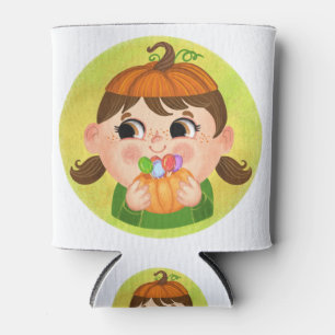 Cute girl in a Pumpkin Halloween costume Can Cooler