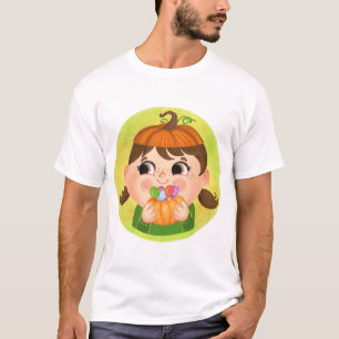 Cute girl in a Pumpkin Halloween costume T-Shirt