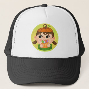 Cute girl in a Pumpkin Halloween costume Trucker Hat