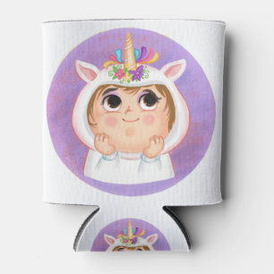 Cute girl in a unicorn Halloween costume Can Cooler