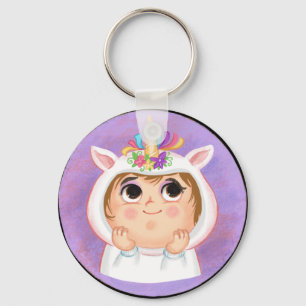 Cute girl in a unicorn Halloween costume Candy Ti Key Ring