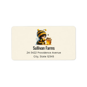 Cute Girl in Bee Costume with Honey Address Label