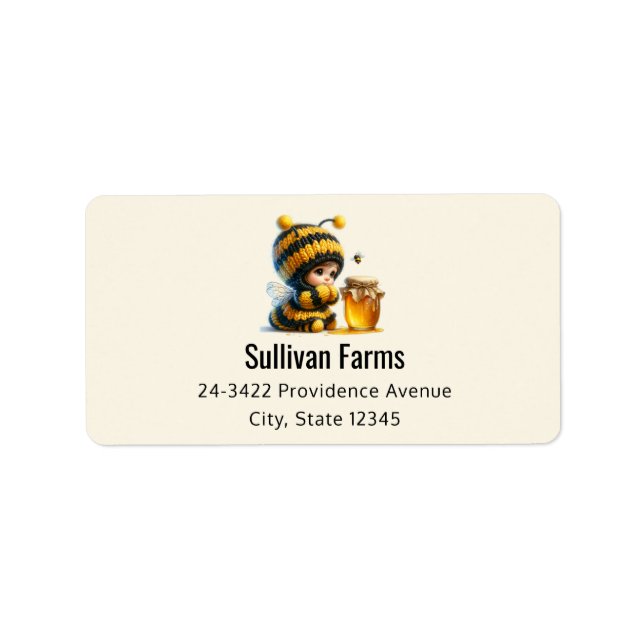 Cute Girl in Bee Costume with Honey Address Label (Front)