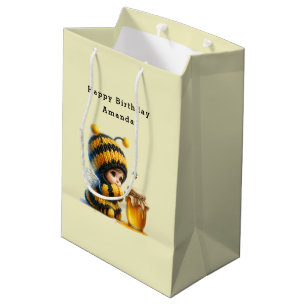 Cute Girl in Bee Costume with Honey Birthday Medium Gift Bag