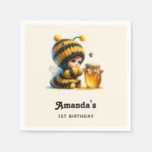Cute Girl in Bee Costume with Honey Birthday Napkin