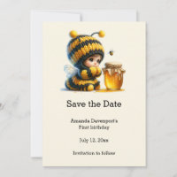 Cute Girl in Bee Costume with Honey Birthday