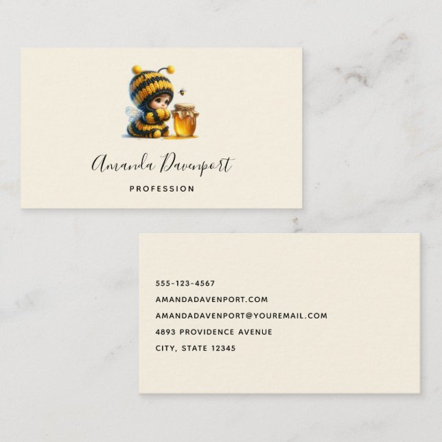  Cute Girl in Bee Costume with Honey Business Card (Front/Back)