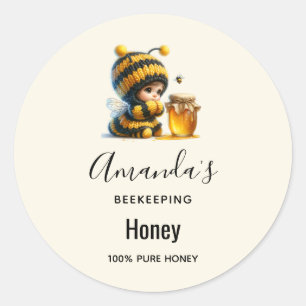 Cute Girl in Bee Costume with Honey Business Classic Round Sticker
