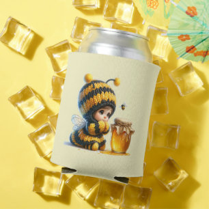 Cute Girl in Bee Costume with Honey Can Cooler