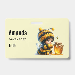 Cute Girl in Bee Costume with Honey ID Badge