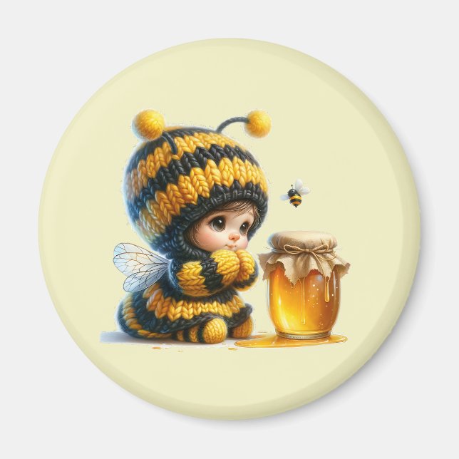 Cute Girl in Bee Costume with Honey Magnet (Front)