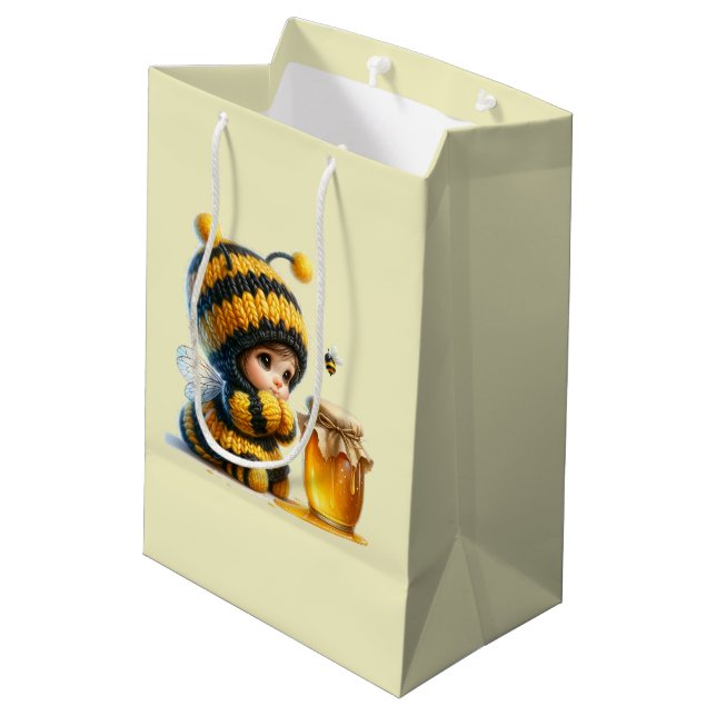Cute Girl in Bee Costume with Honey Medium Gift Bag (Back Angled)