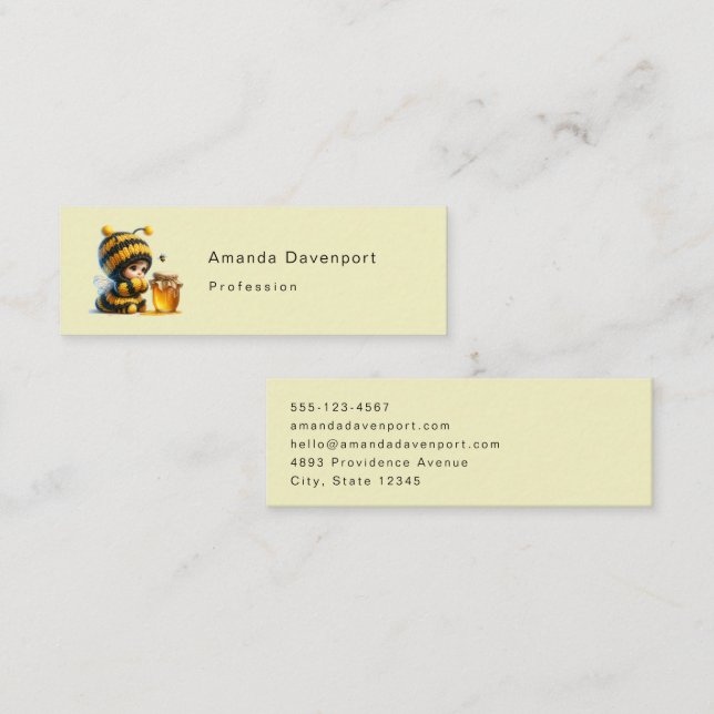 Cute Girl in Bee Costume with Honey Mini Business Card (Front/Back)