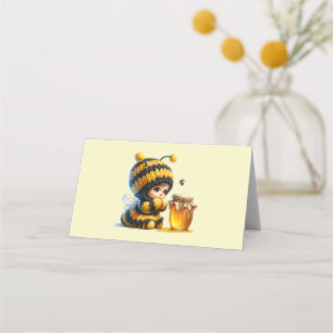 Cute Girl in Bee Costume with Honey Place Card