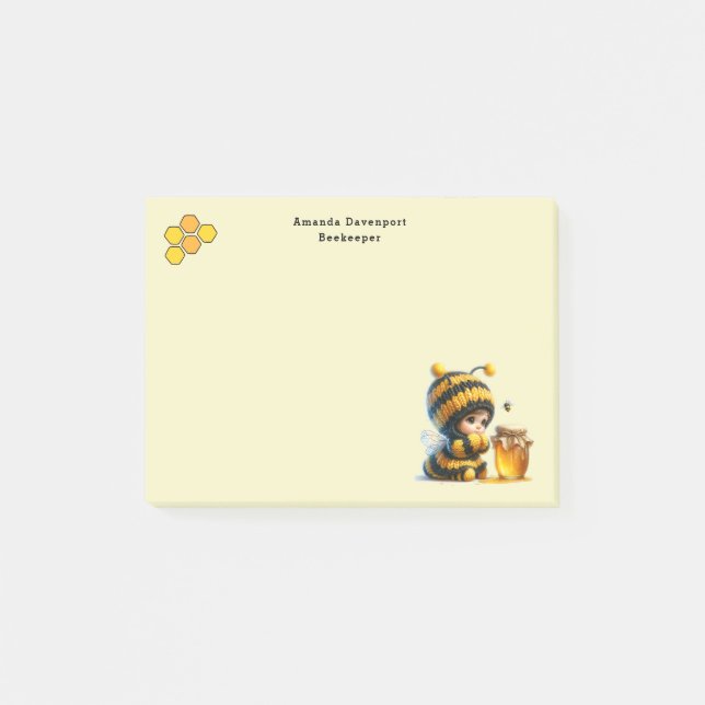 Cute Girl in Bee Costume with Honey Post-it Notes (Front)