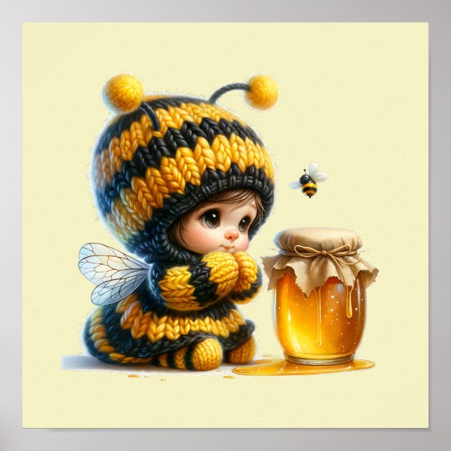 Cute Girl in Bee Costume with Honey Poster (Front)