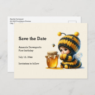 Cute Girl in Bee Costume with Honey Save the Date Announcement Postcard