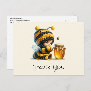 Cute Girl in Bee Costume with Honey Thank You Postcard
