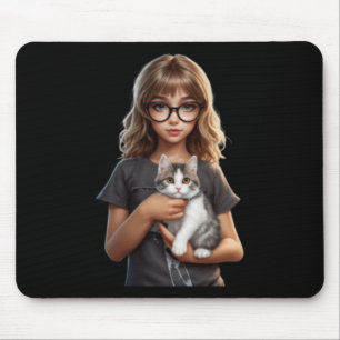 Cute Girl In Cat Beautiful Sticker Mouse Pad