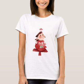 Cute Girl in Christmas Tree Hat T-Shirt
