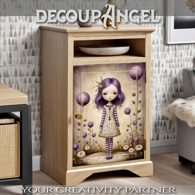 Cute Girl in Lilac Decoupage Tissue Paper (Creator Uploaded)