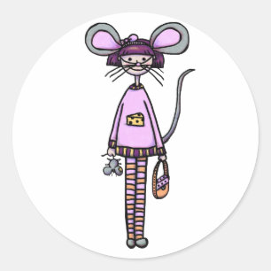 Cute Girl in Mouse Costume Classic Round Sticker