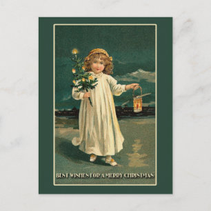 Cute Girl in Nightgown Vintage Art Card