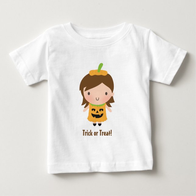 Cute Girl in Pumpkin Dress Outfit Baby Halloween Baby T-Shirt (Front)