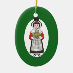 Cute Girl in Traditional Welsh Costume Ceramic Tree Decoration