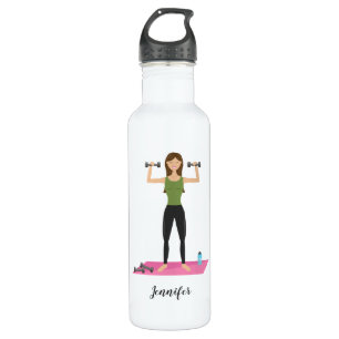 Cute Girl Lifting Weights & Personalised Name 710 Ml Water Bottle