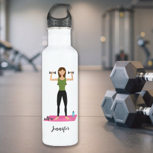 Cute Girl Lifting Weights & Personalised Name 710 Ml Water Bottle