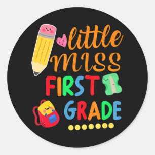 Cute Girl Little Miss First Grade  Back To School  Classic Round Sticker
