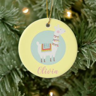 Cute Girl Llama Personalised Kids Ceramic Ornament
