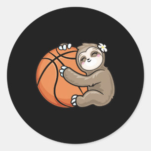 Cute Girl Loves Sloth Basketball  Classic Round Sticker