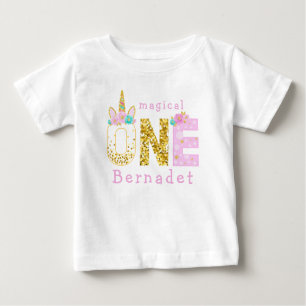 Cute Girl Magical Unicorn 1st Birthday Baby T-Shirt