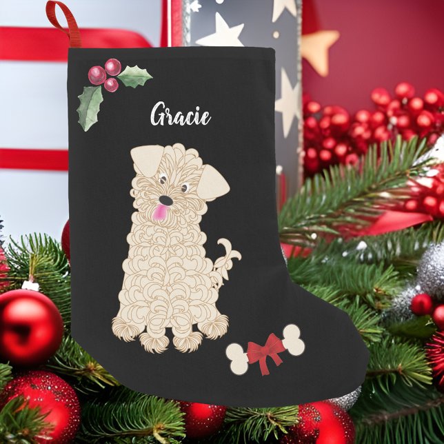 Cute Girl Maltipoo Dog Monogram Small Christmas Stocking (Creator Uploaded)