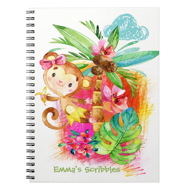 Cute Girl Monkey Climbing Tree Notebook (Front)