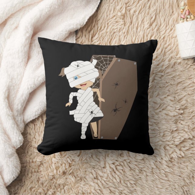 Cute Girl Mummy Coffin Halloween Design Cushion (Blanket)