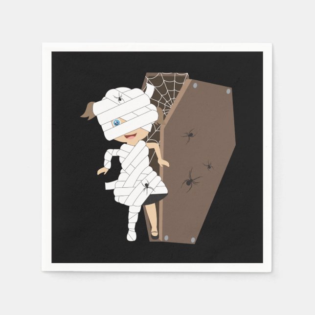 Cute Girl Mummy Coffin Halloween Design Napkin (Front)