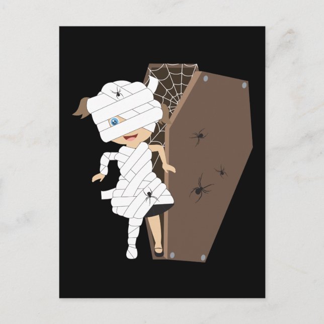 Cute Girl Mummy Coffin Halloween Design Postcard (Front)