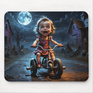 Cute Girl On Bicycle Horror Fantasy Mouse Pad