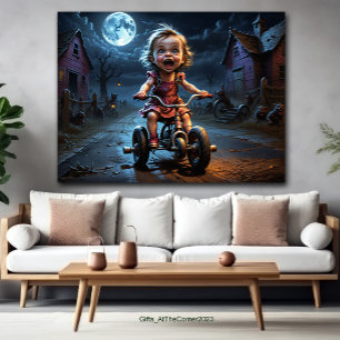 Cute Girl On Bicycle Horror Fantasy Poster